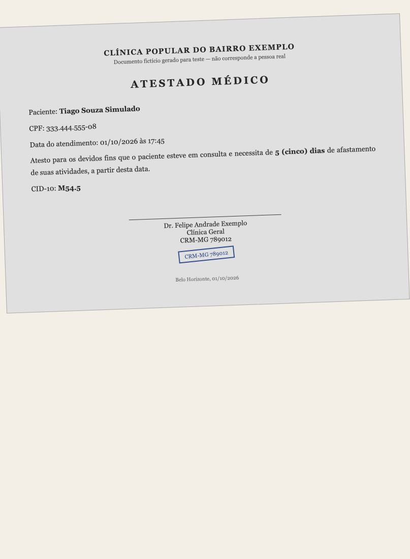 Foto de celular de um atestado fictício